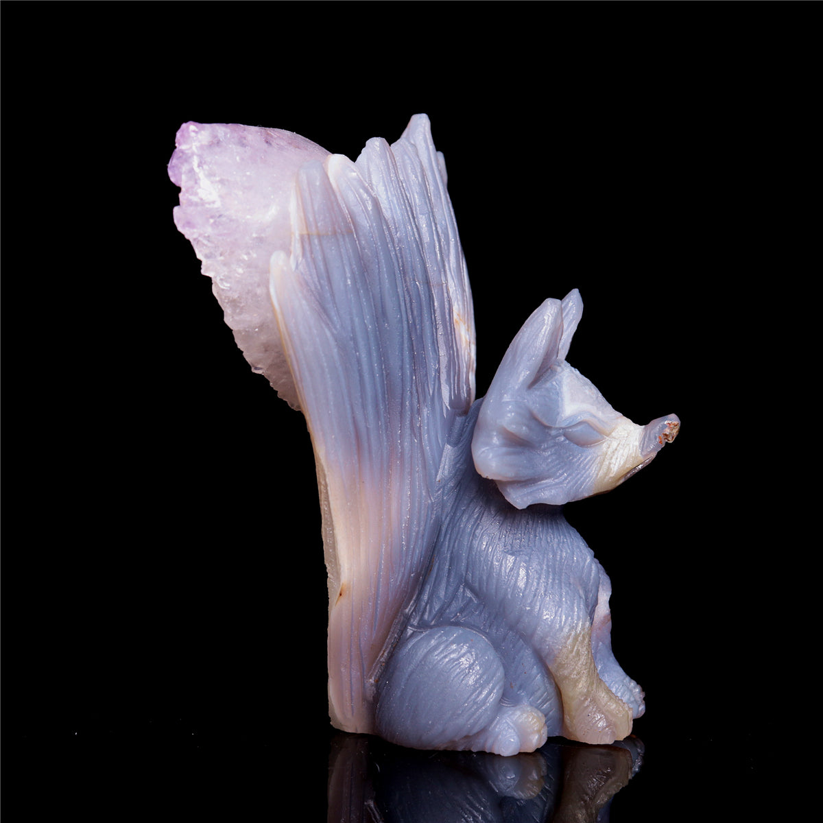 4" Druzy Agate Crystal Nine Tail Fox Figurine Animal Carvings