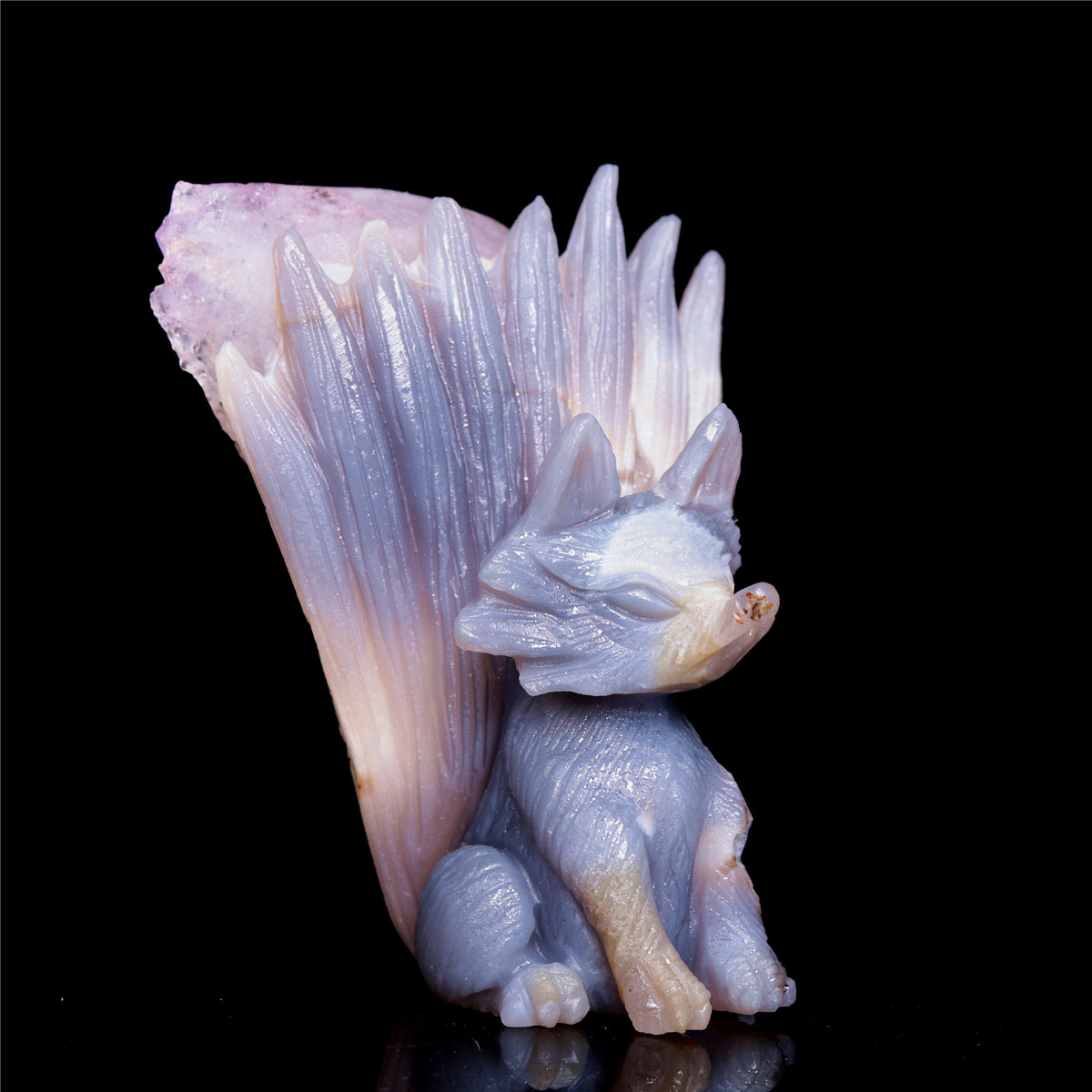 4" Druzy Agate Crystal Nine Tail Fox Figurine Animal Carvings
