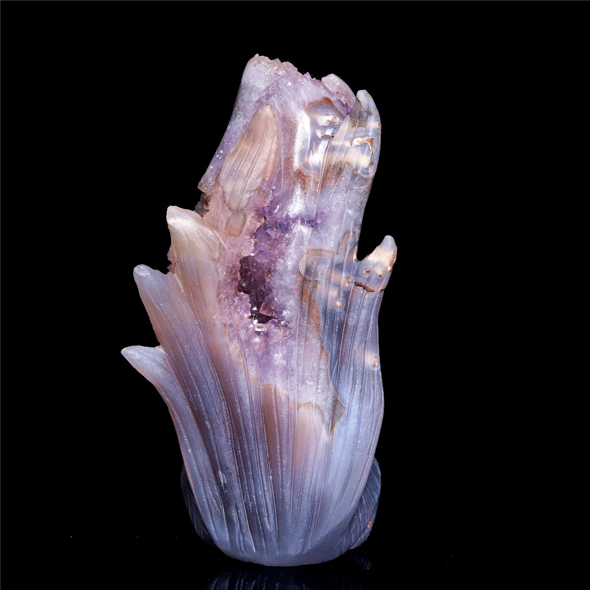 5.5" Amethyst Druzy Agate Crystal Nine Tail Fox Figurine Animal Carvings