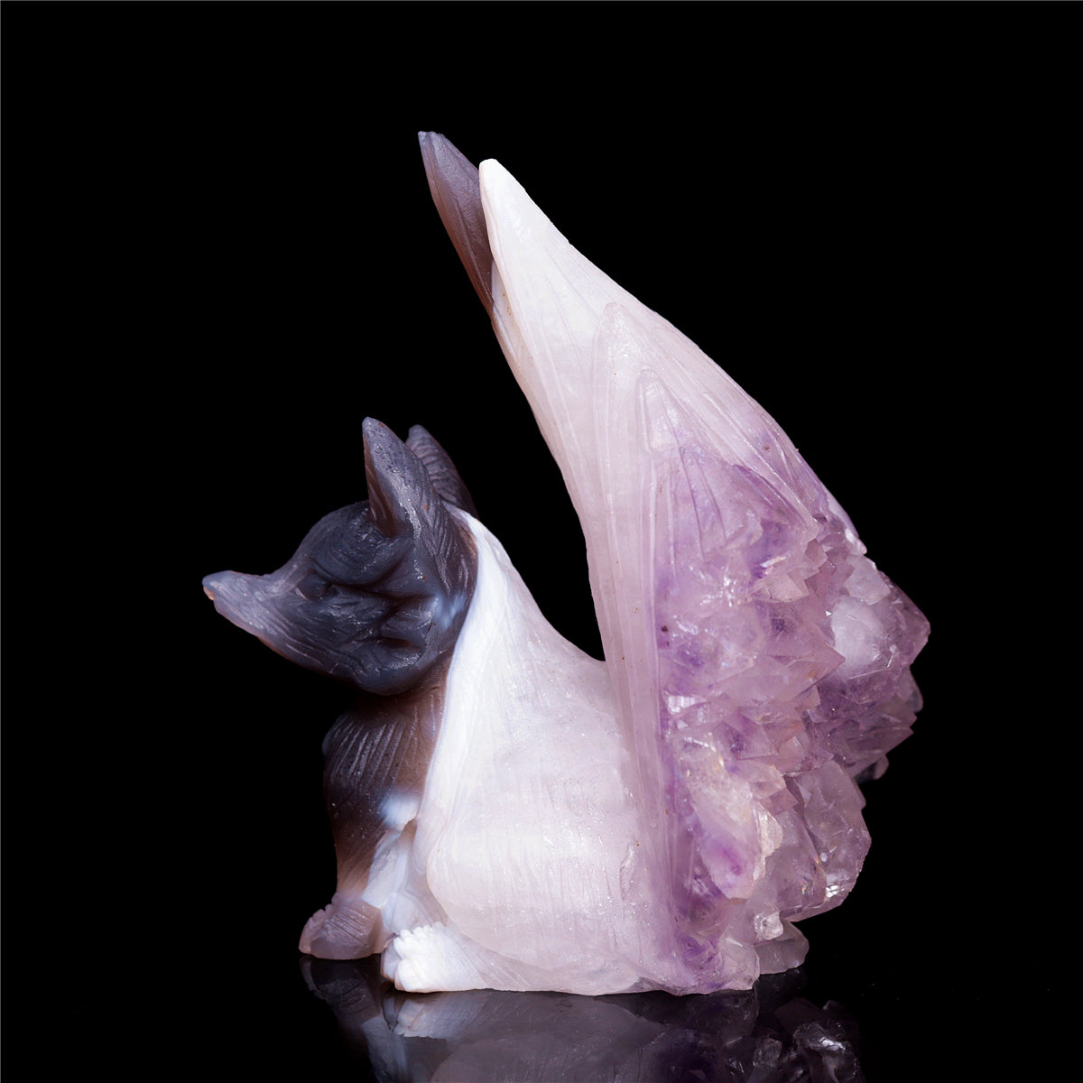 5" Druzy Agate Crystal Nine Tail Fox Figurine Animal Carvings