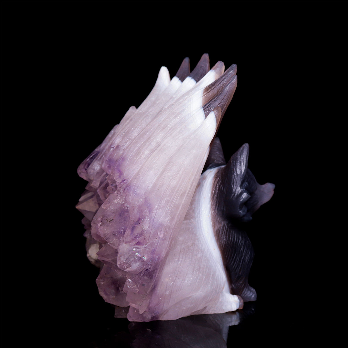 5" Druzy Agate Crystal Nine Tail Fox Figurine Animal Carvings
