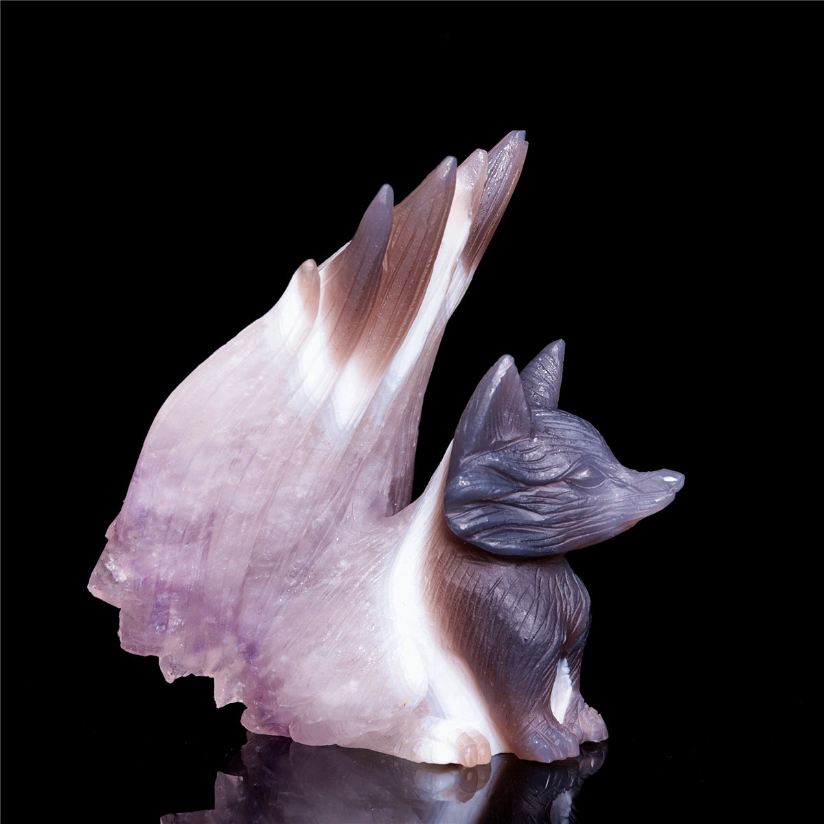 5" Druzy Agate Crystal Nine Tail Fox Figurine Animal Carvings