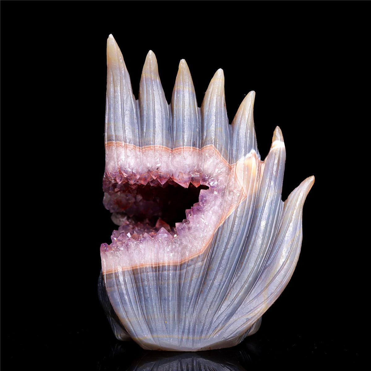 5" Amethyst Druzy Agate Crystal Nine Tail Fox Figurine Animal Carvings