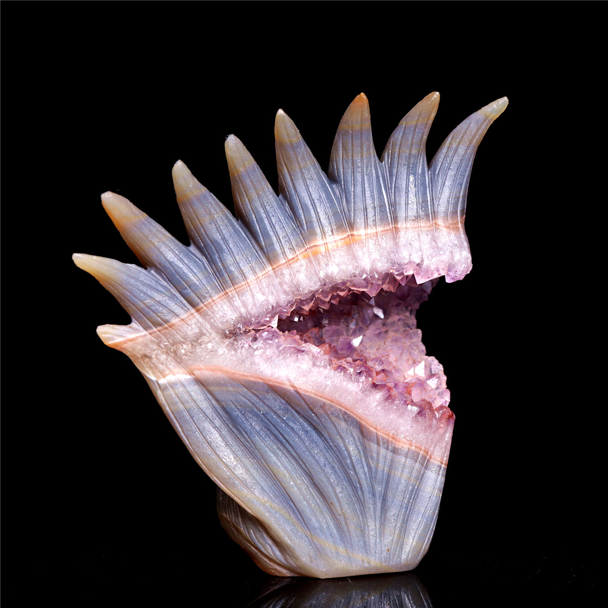 4.5" Amethyst Druzy Agate Crystal Nine Tail Fox Figurine Animal Carvings