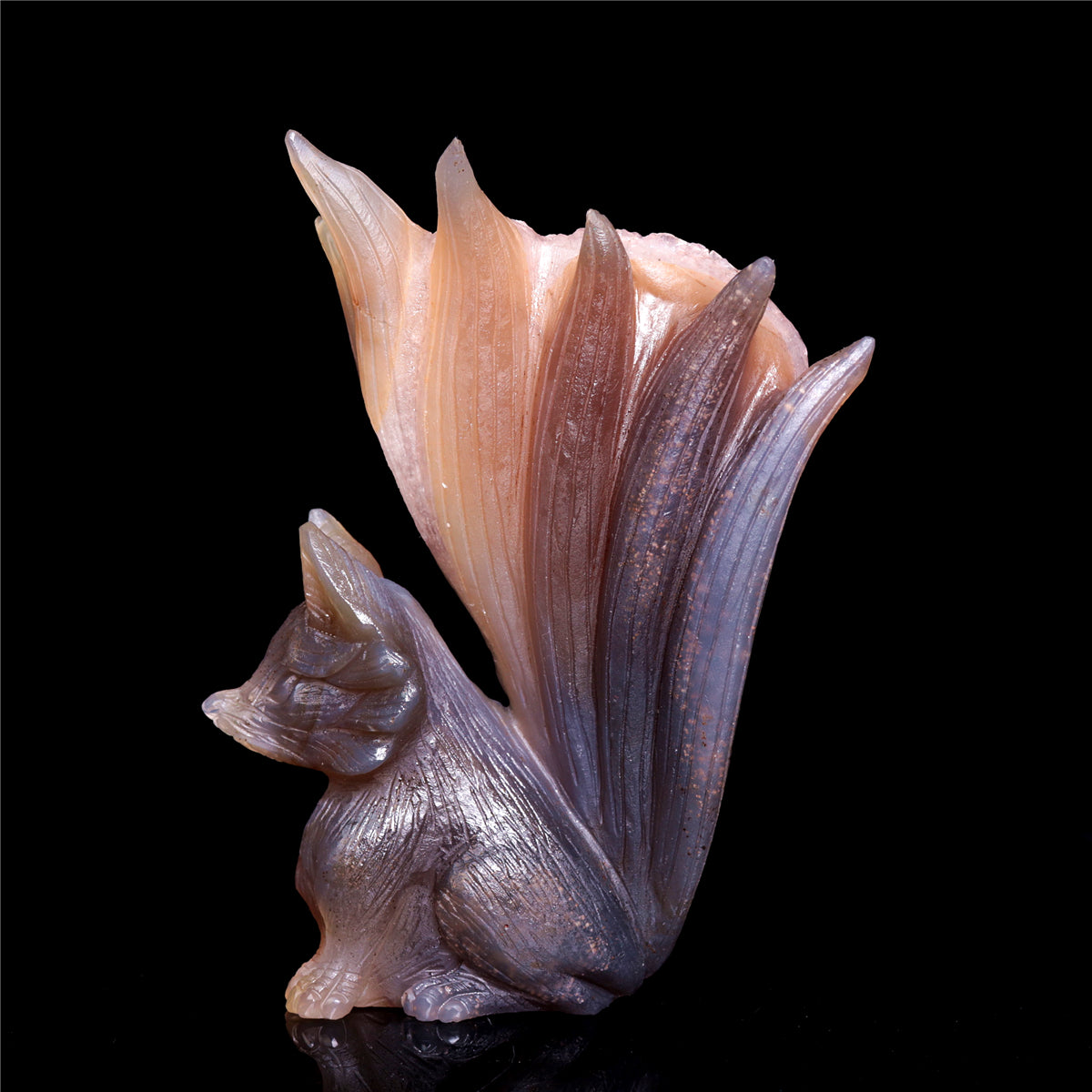 6" Druzy Agate Crystal Nine Tail Fox Figurine Animal Carvings