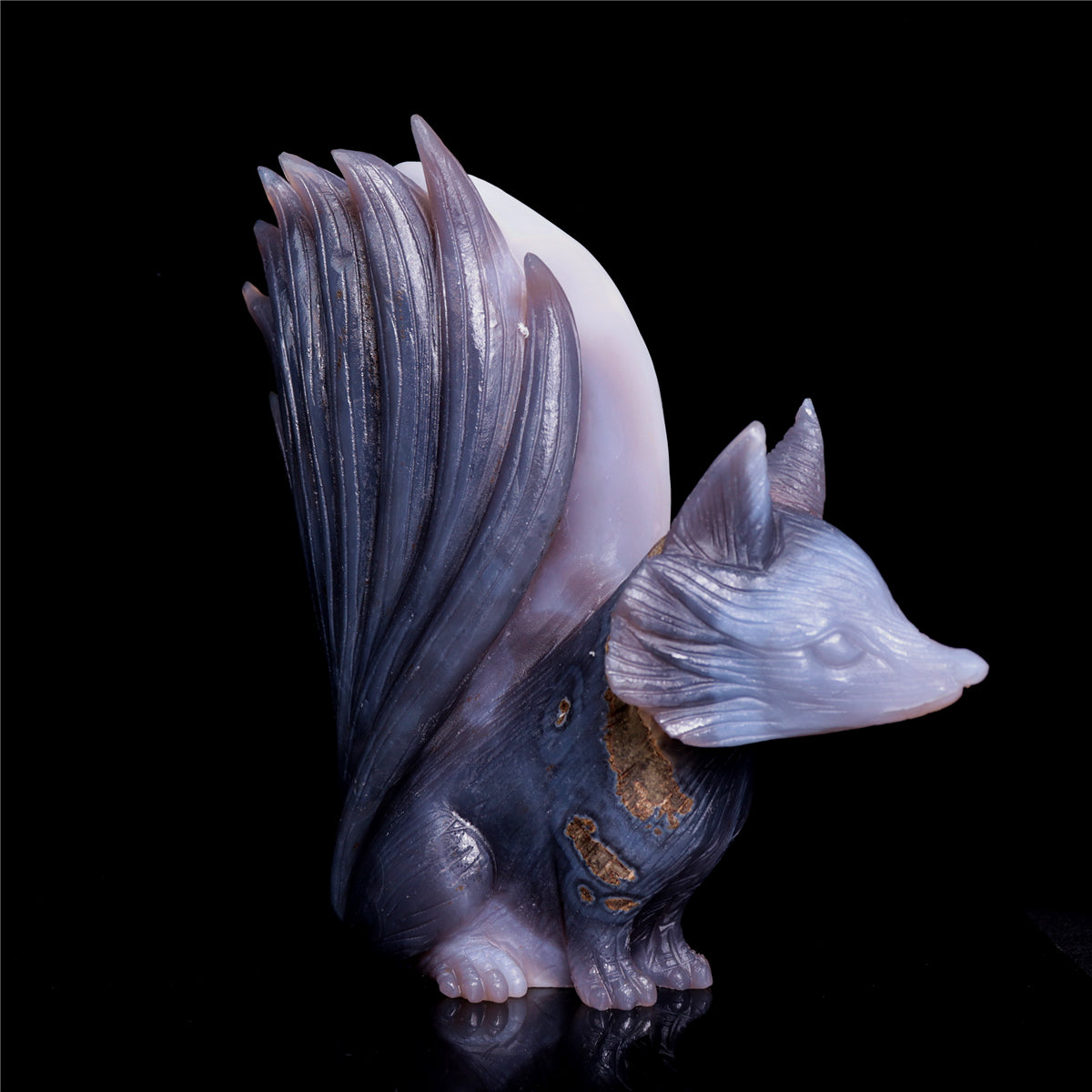 7.5" Druzy Agate Crystal Nine Tail Fox Figurine Animal Carvings