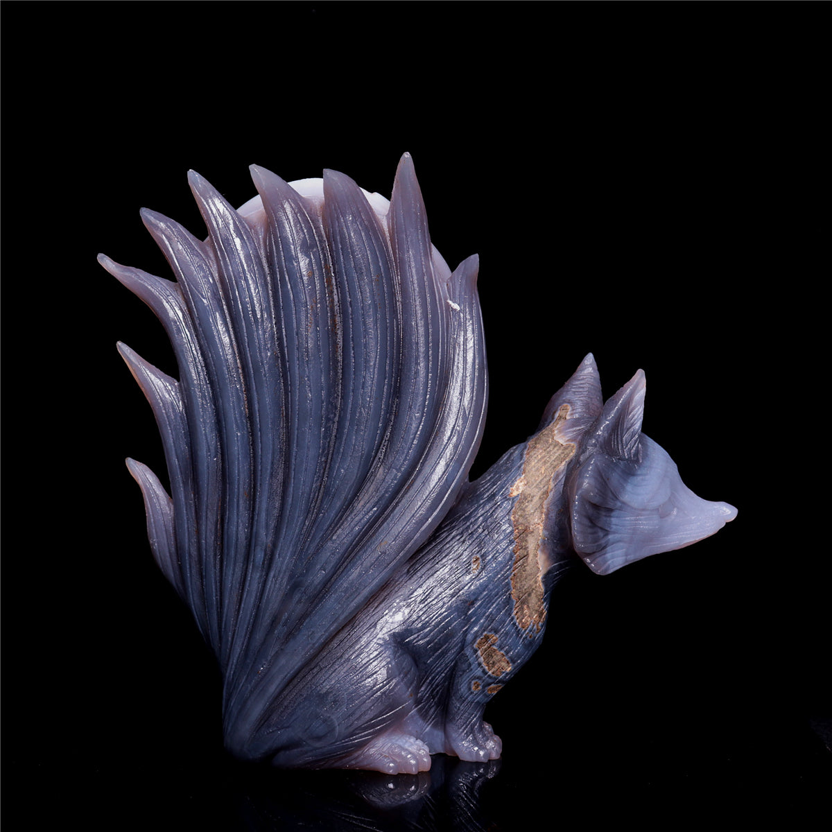 7.5" Druzy Agate Crystal Nine Tail Fox Figurine Animal Carvings
