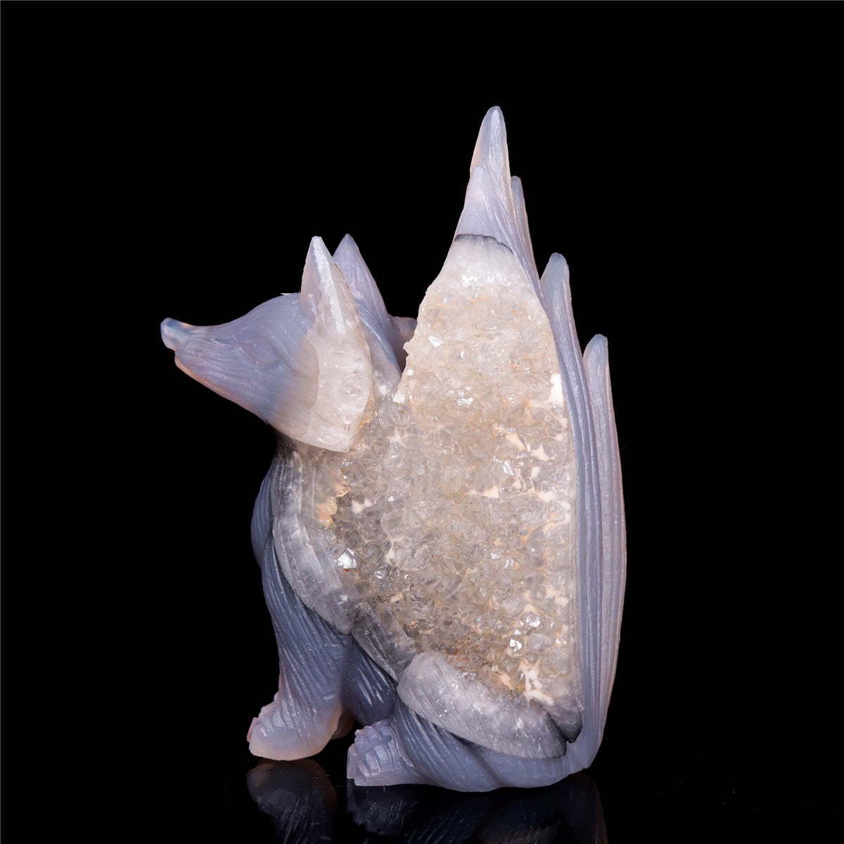 4.5" Druzy Agate Crystal Nine Tail Fox Figurine Animal Carvings