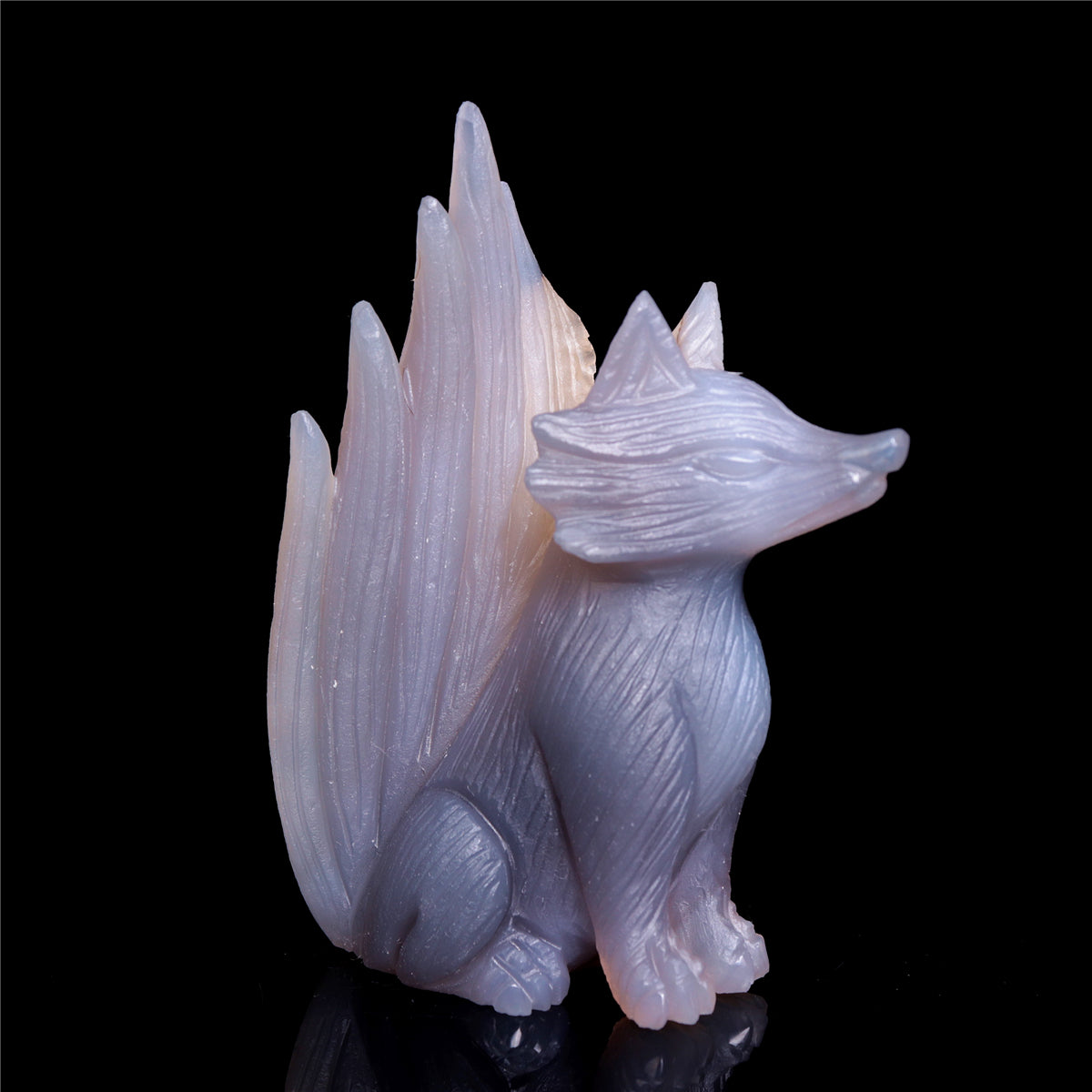 4.5" Druzy Agate Crystal Nine Tail Fox Figurine Animal Carvings