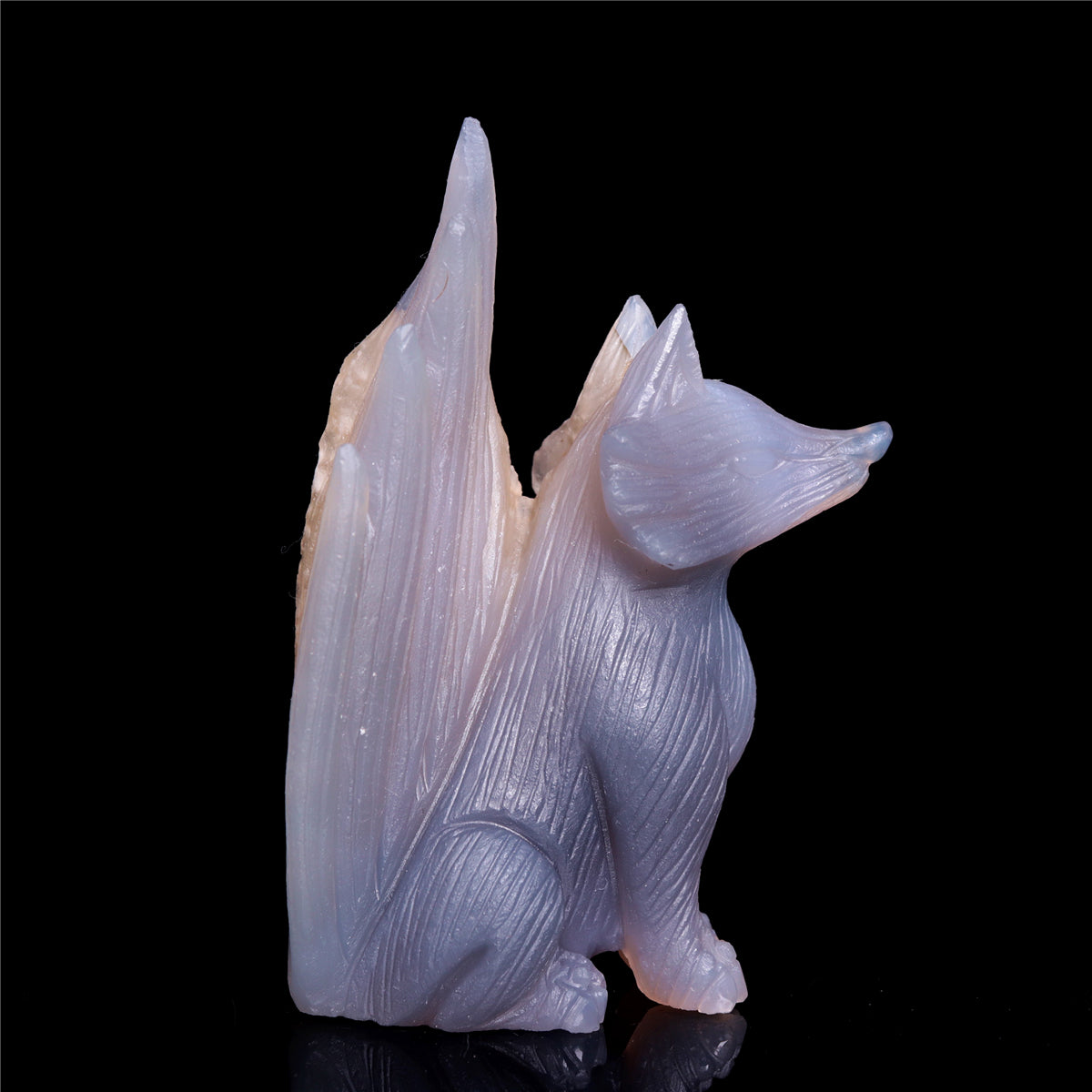 4.5" Druzy Agate Crystal Nine Tail Fox Figurine Animal Carvings