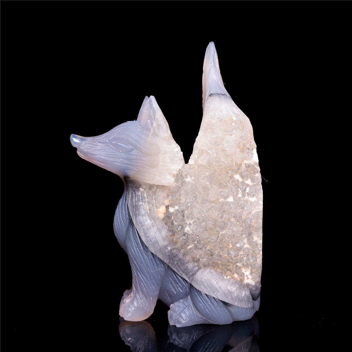 4.5" Druzy Agate Crystal Nine Tail Fox Figurine Animal Carvings