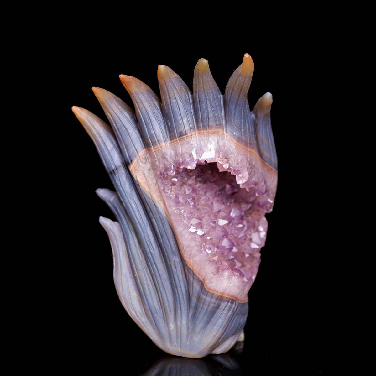 5" Druzy Agate Crystal Nine Tail Fox Figurine Animal Carvings