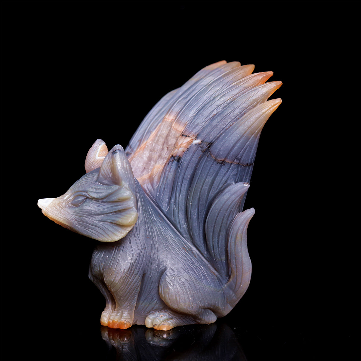 5" Druzy Agate Crystal Nine Tail Fox Figurine Animal Carvings