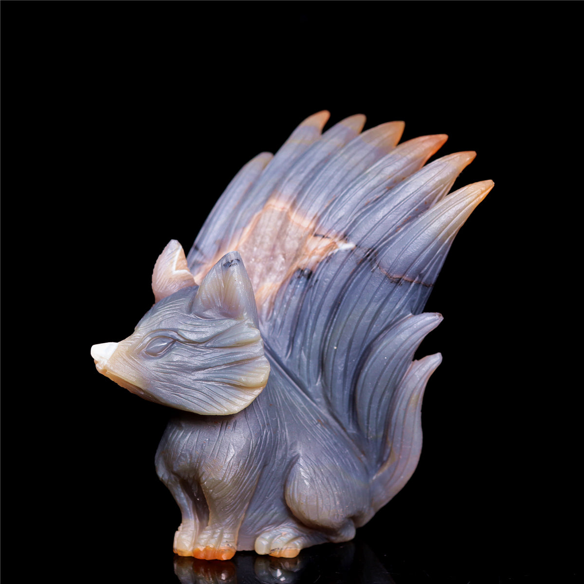 5" Druzy Agate Crystal Nine Tail Fox Figurine Animal Carvings
