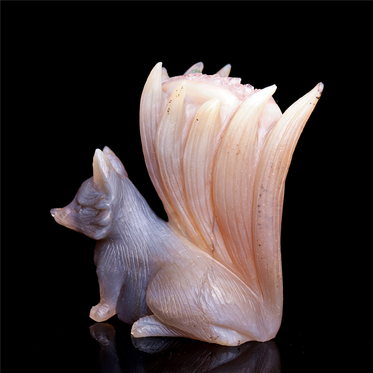 5" Druzy Agate Crystal Nine Tail Fox Figurine Animal Carvings