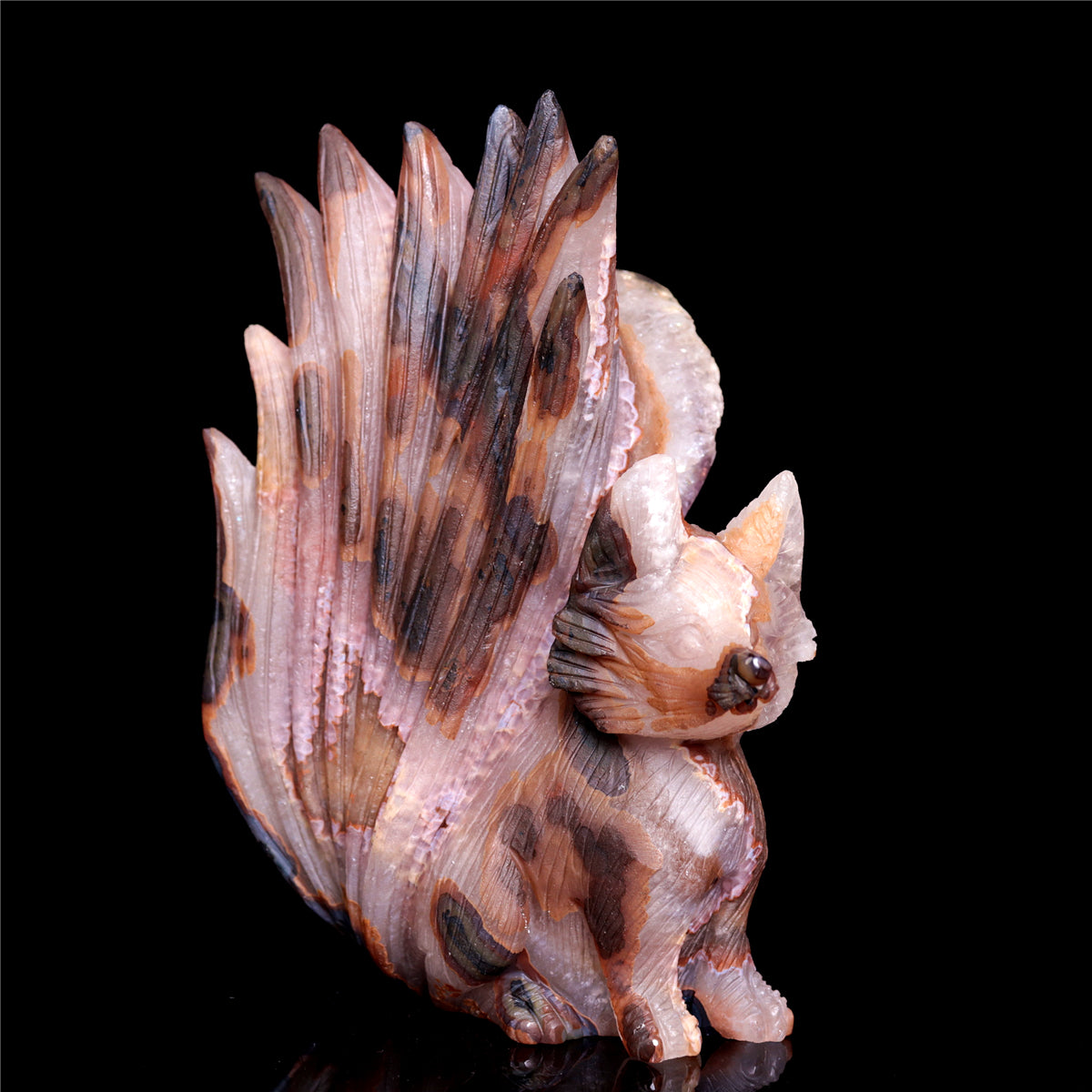 6.5" Druzy Agate Crystal Nine Tail Fox Figurine Animal Carvings