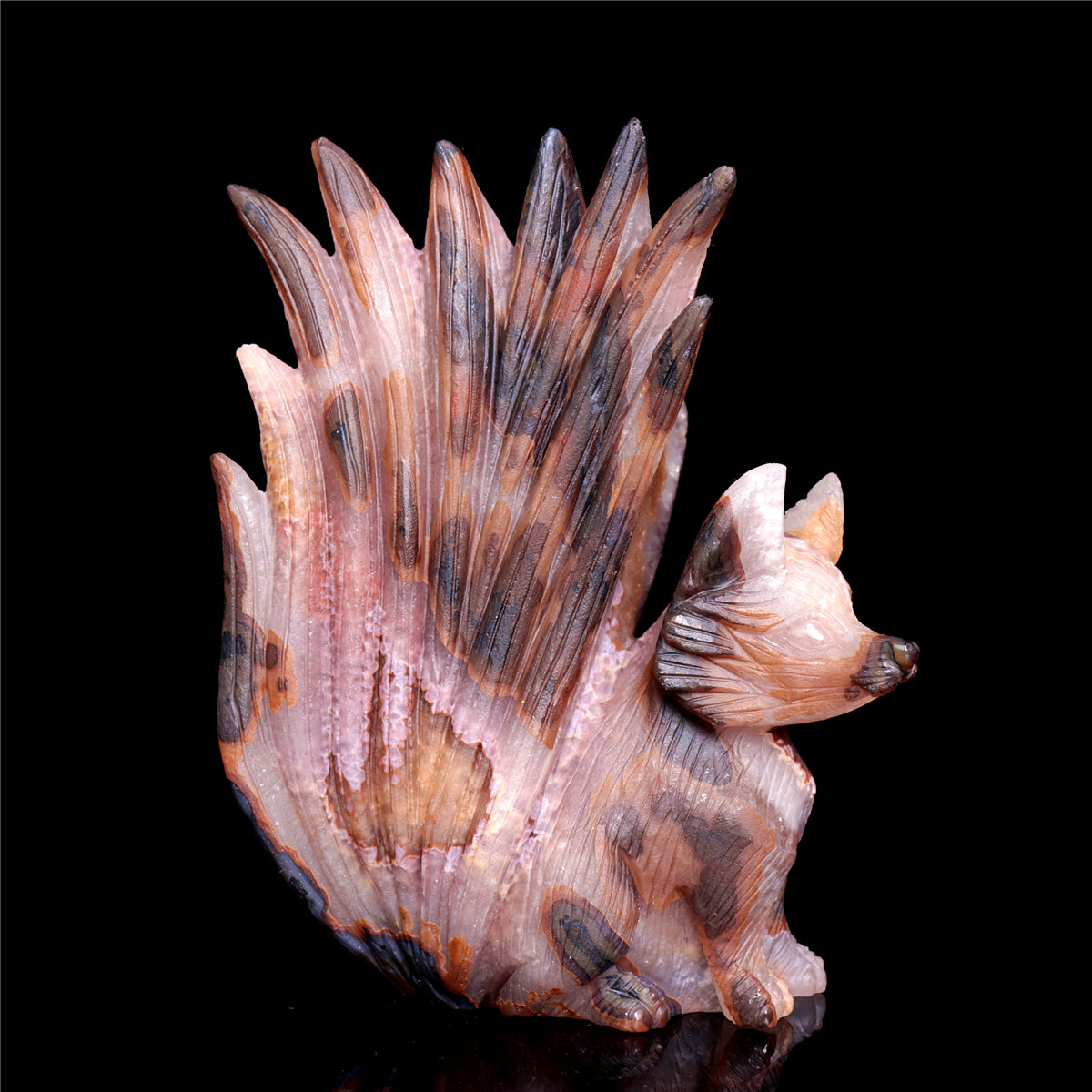 6.5" Druzy Agate Crystal Nine Tail Fox Figurine Animal Carvings