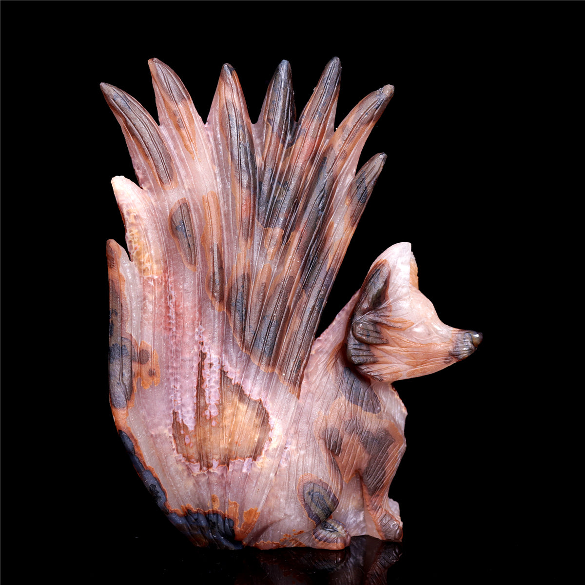 6.5" Druzy Agate Crystal Nine Tail Fox Figurine Animal Carvings