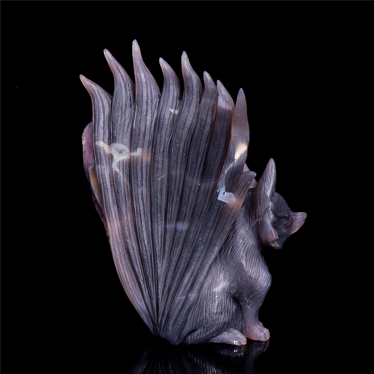 7" Amethyst Druzy Agate Crystal Nine Tail Fox Figurine Animal Carvings