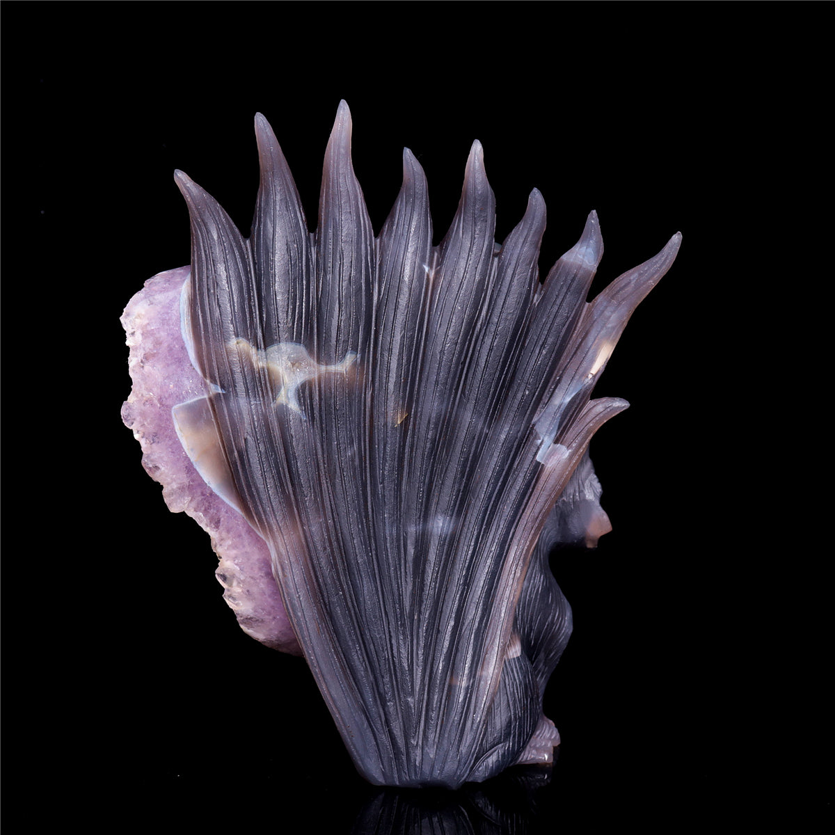 7" Amethyst Druzy Agate Crystal Nine Tail Fox Figurine Animal Carvings