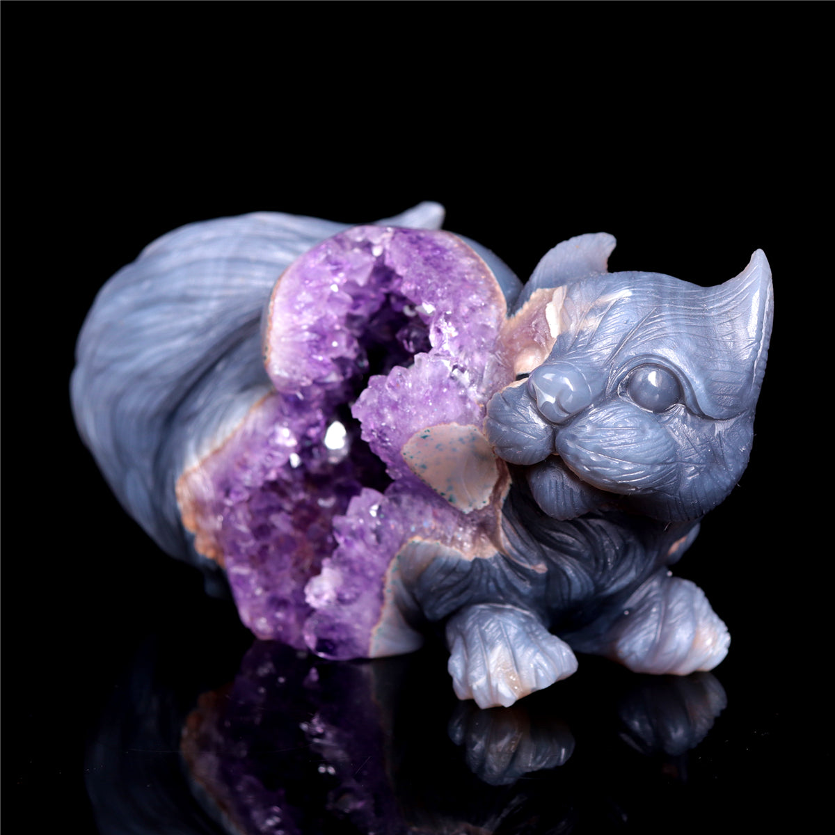 7" Amethyst Agate Crystal Squirrel Figurine Animal Carvings Gift