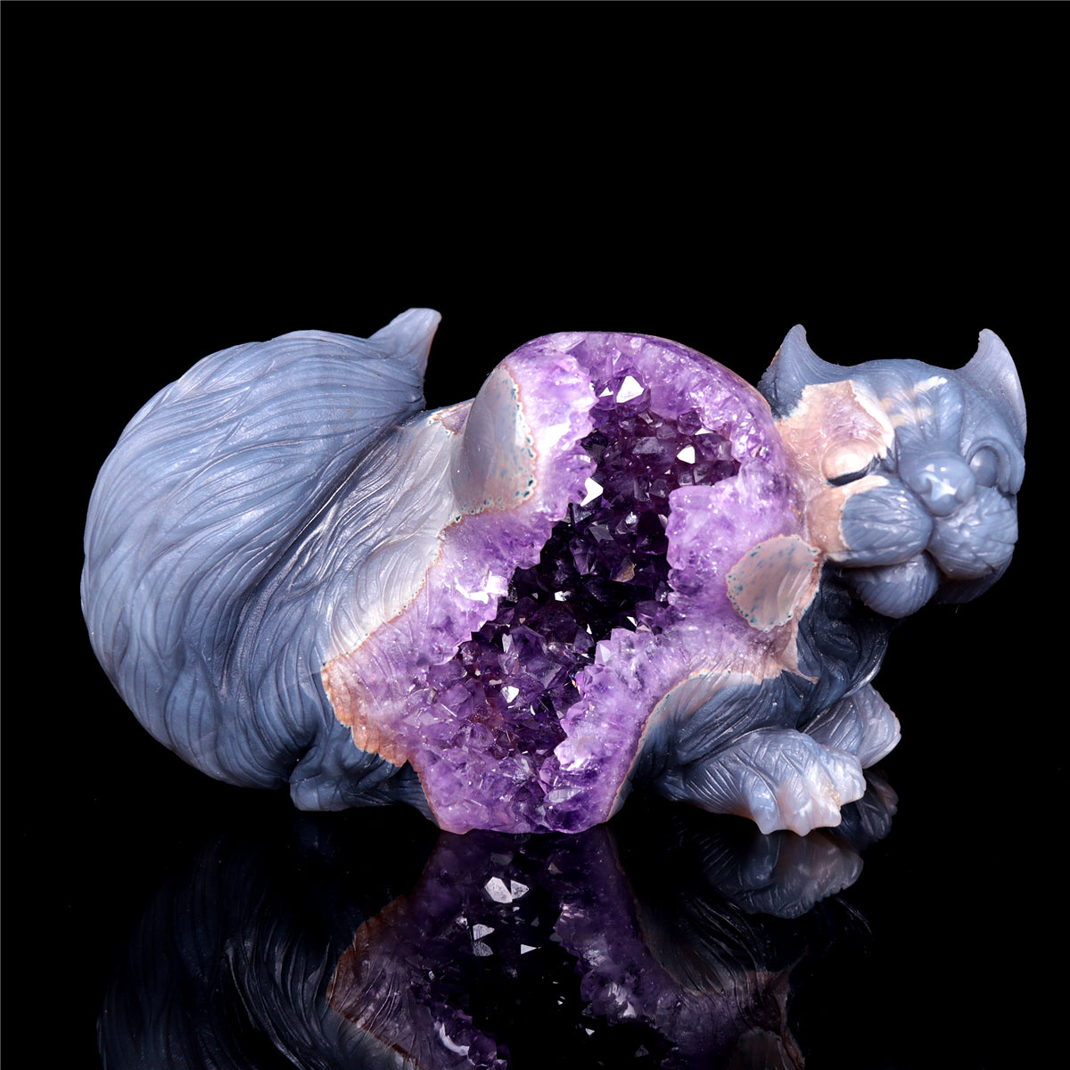 7" Amethyst Agate Crystal Squirrel Figurine Animal Carvings Gift