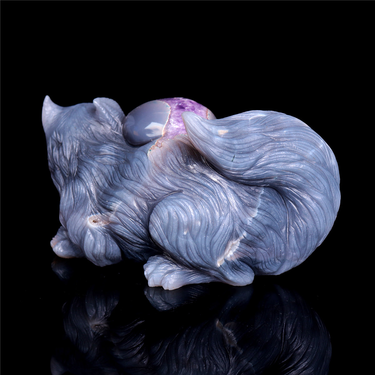 7" Amethyst Agate Crystal Squirrel Figurine Animal Carvings Gift