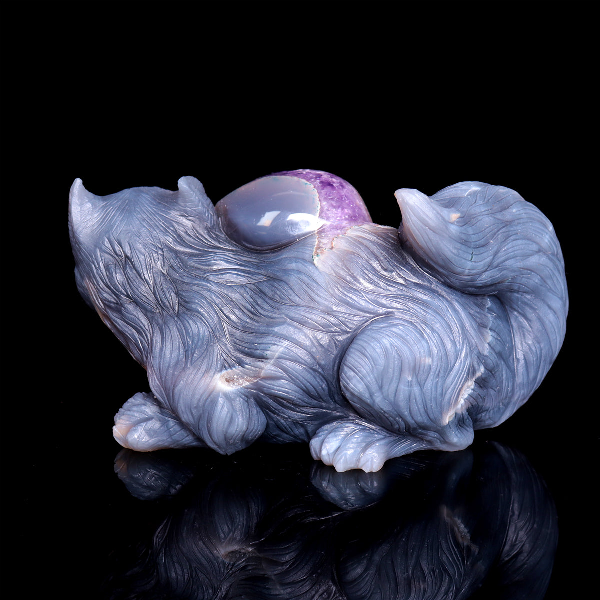 7" Amethyst Agate Crystal Squirrel Figurine Animal Carvings Gift