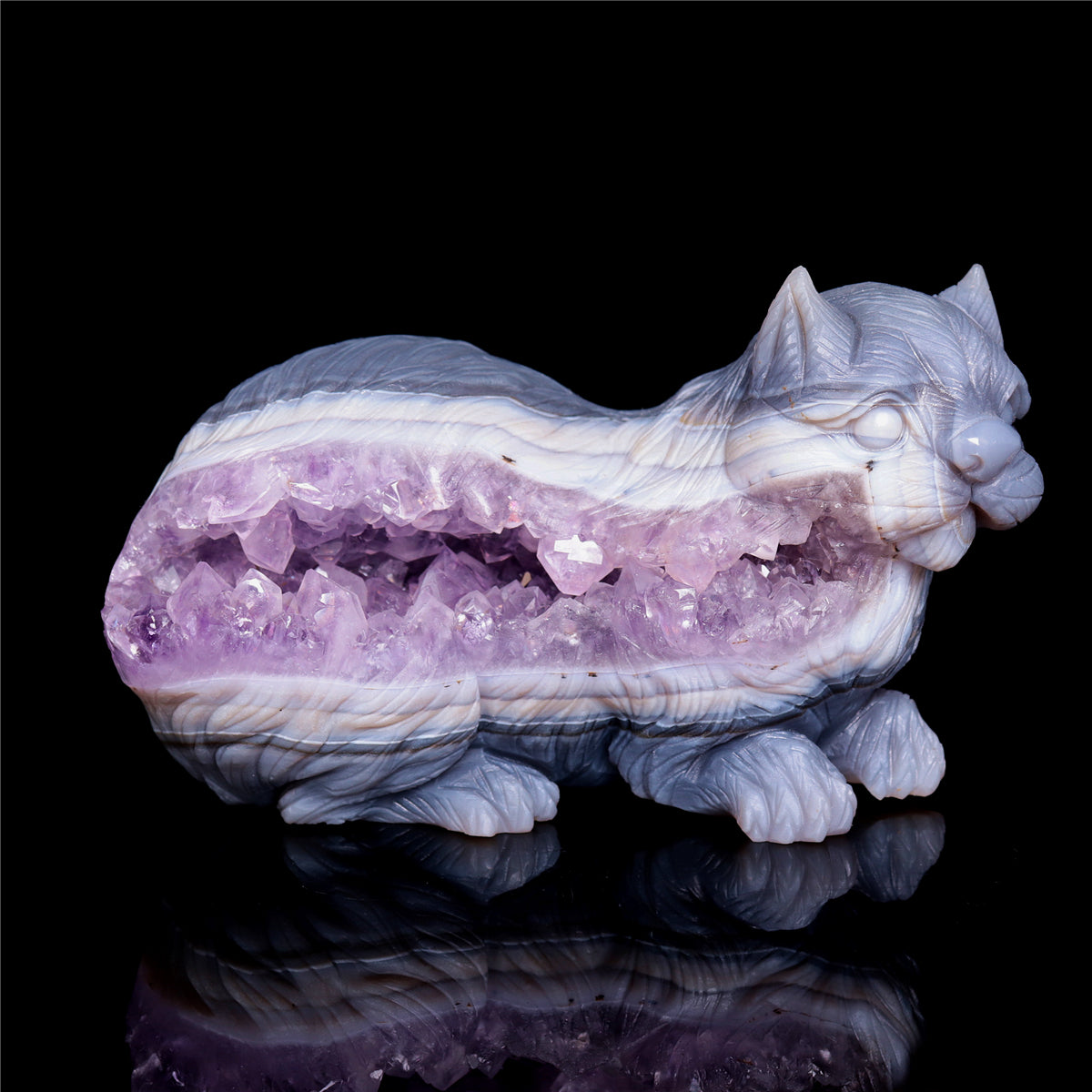 6" Amethyst Agate Crystal Squirrel Figurine Animal Carvings Gift