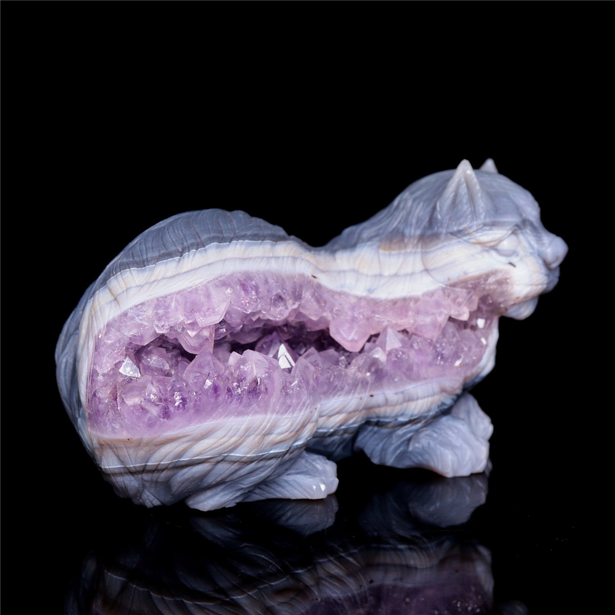 6" Amethyst Agate Crystal Squirrel Figurine Animal Carvings Gift