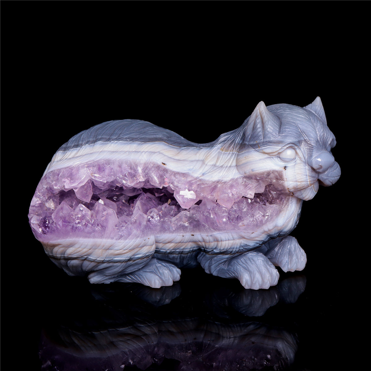 6" Amethyst Agate Crystal Squirrel Figurine Animal Carvings Gift