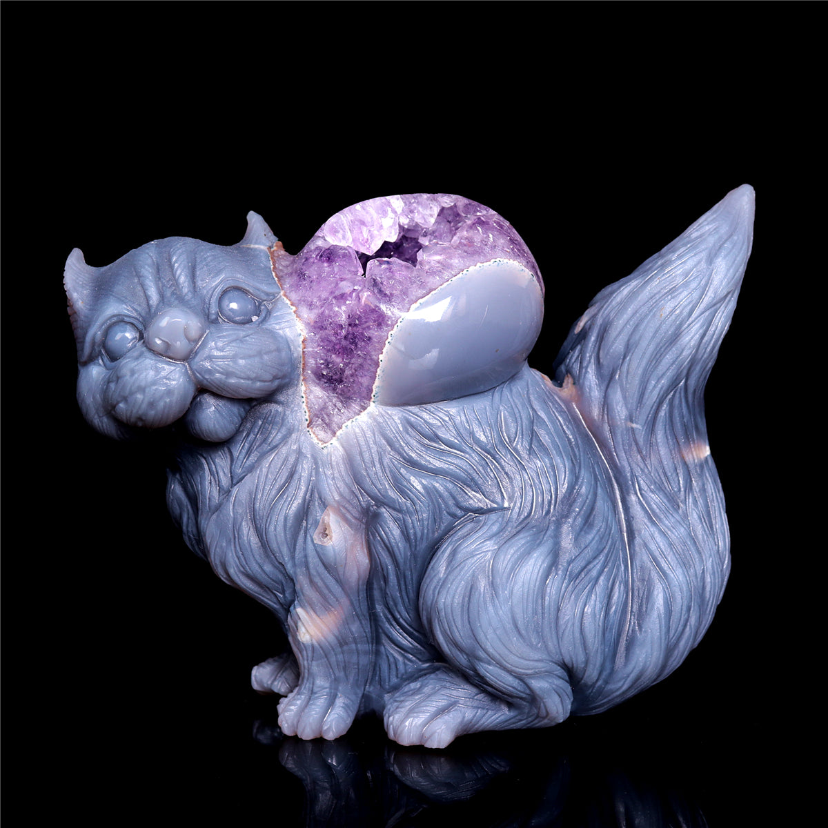 6.5" Amethyst Agate Crystal Squirrel Figurine Animal Carvings Gift