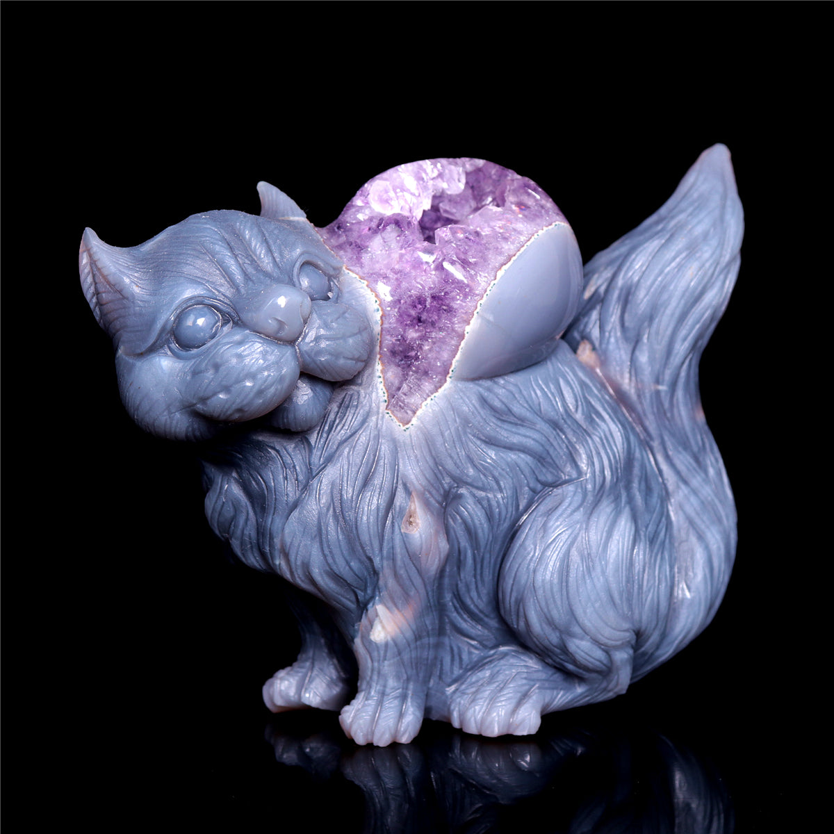 6.5" Amethyst Agate Crystal Squirrel Figurine Animal Carvings Gift