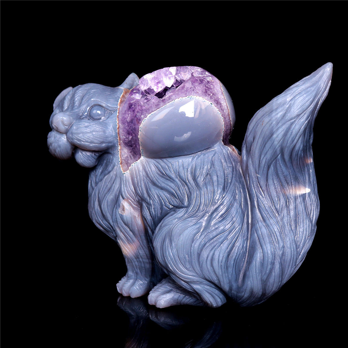 6.5" Amethyst Agate Crystal Squirrel Figurine Animal Carvings Gift