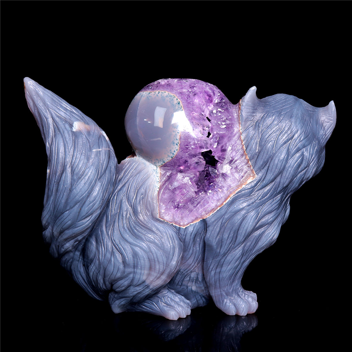 6.5" Amethyst Agate Crystal Squirrel Figurine Animal Carvings Gift