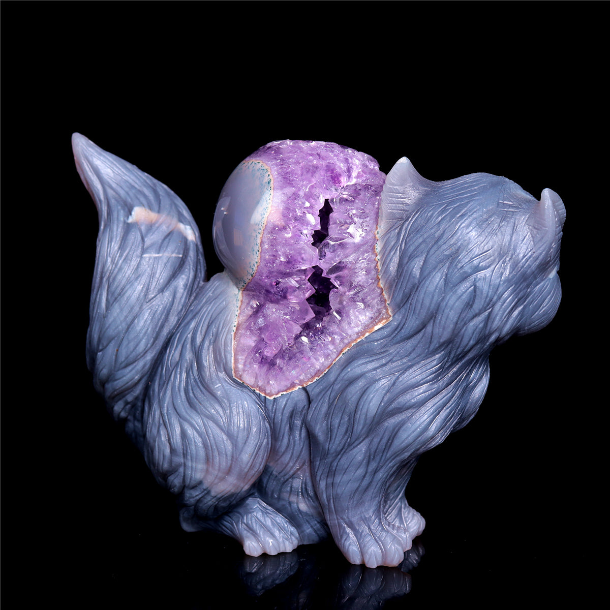 6.5" Amethyst Agate Crystal Squirrel Figurine Animal Carvings Gift