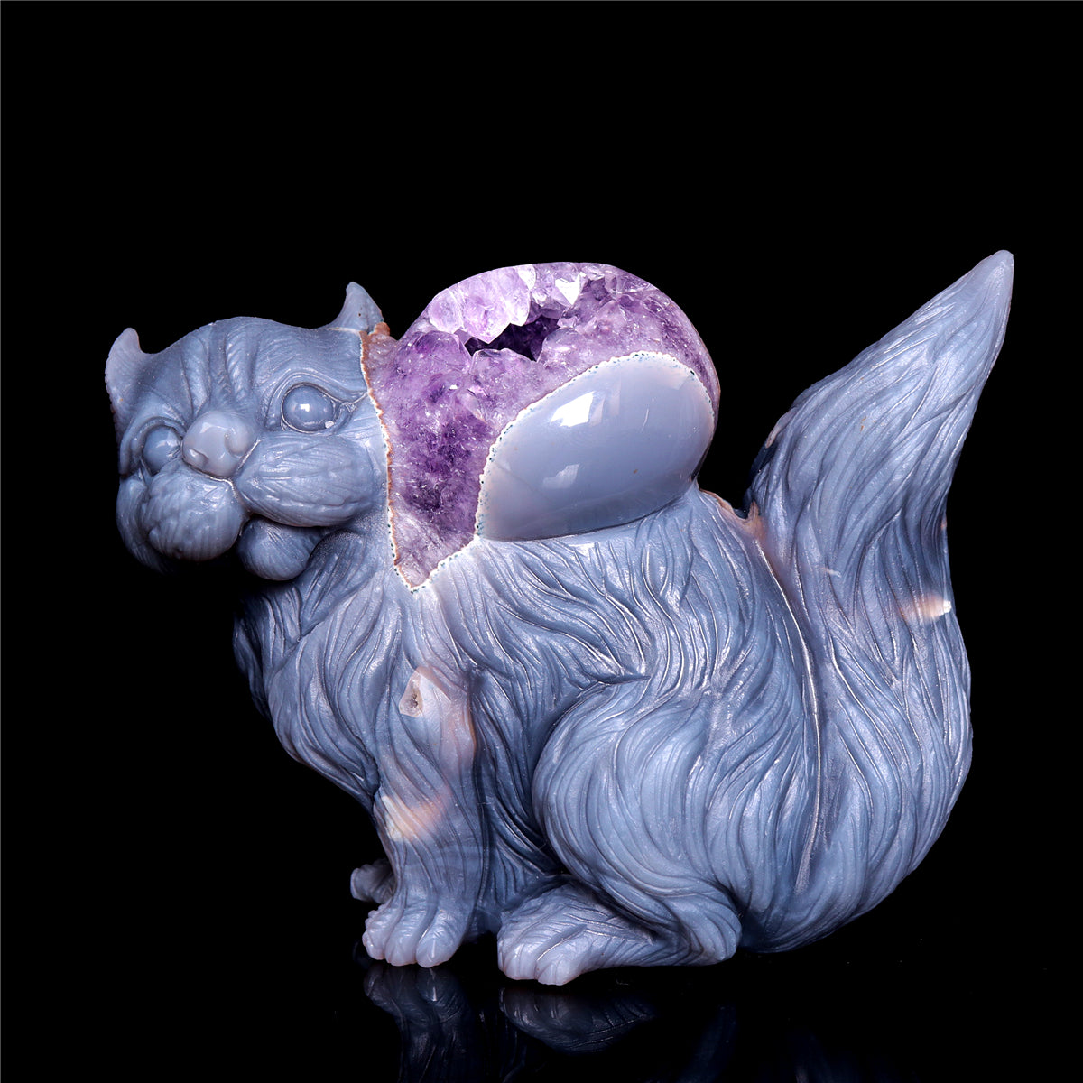 6.5" Amethyst Agate Crystal Squirrel Figurine Animal Carvings Gift