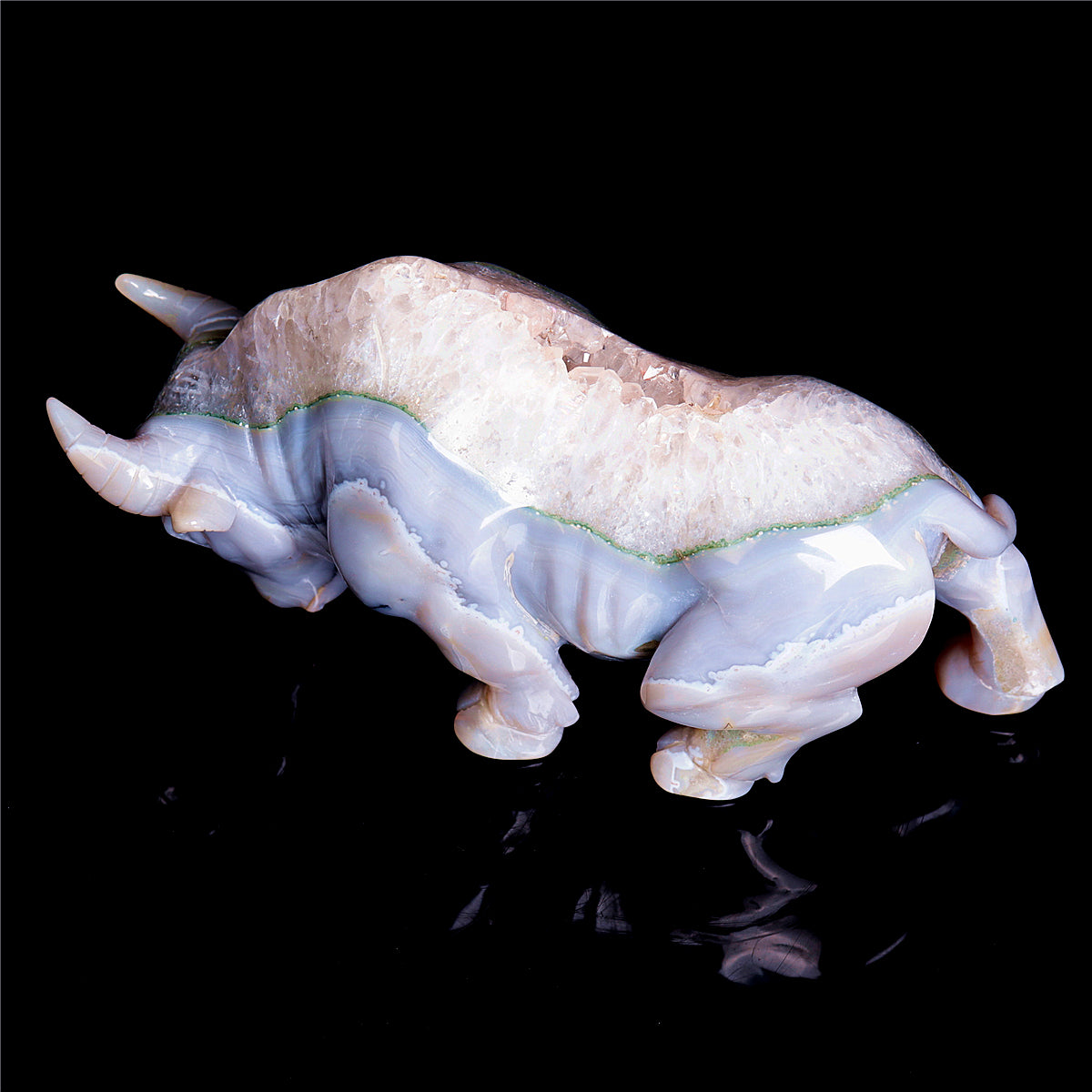 7.5" Druzy Agate Crystal Bull Figurine Animal Carvings