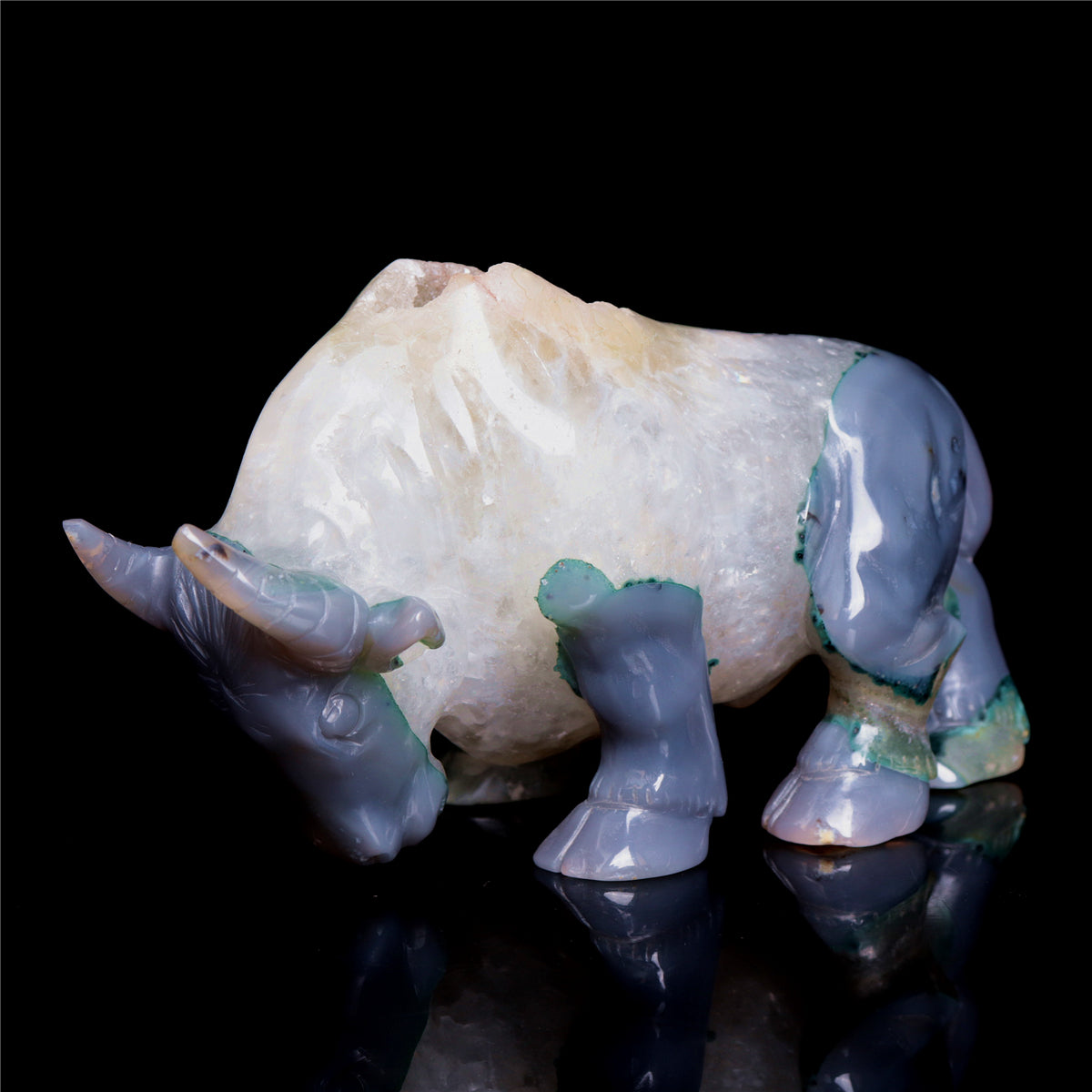 6.5" Druzy Agate Crystal Bull Figurine Animal Carvings Decor
