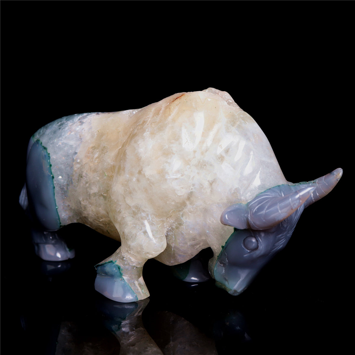 6.5" Druzy Agate Crystal Bull Figurine Animal Carvings Decor