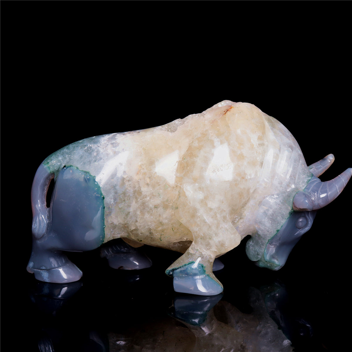 6.5" Druzy Agate Crystal Bull Figurine Animal Carvings Decor