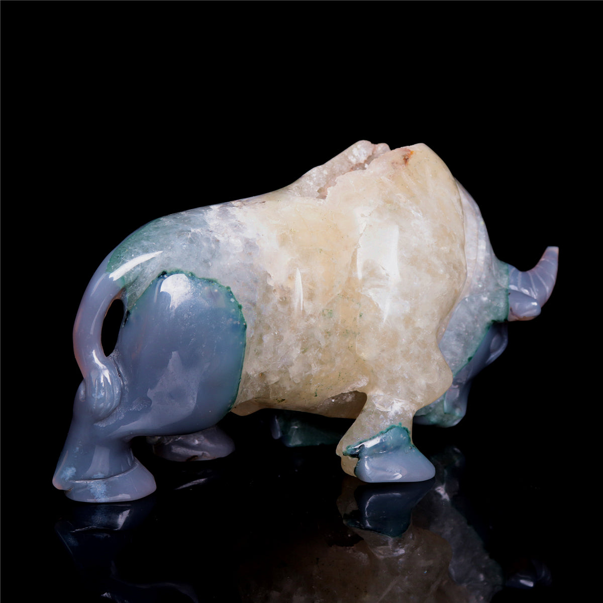 6.5" Druzy Agate Crystal Bull Figurine Animal Carvings Decor