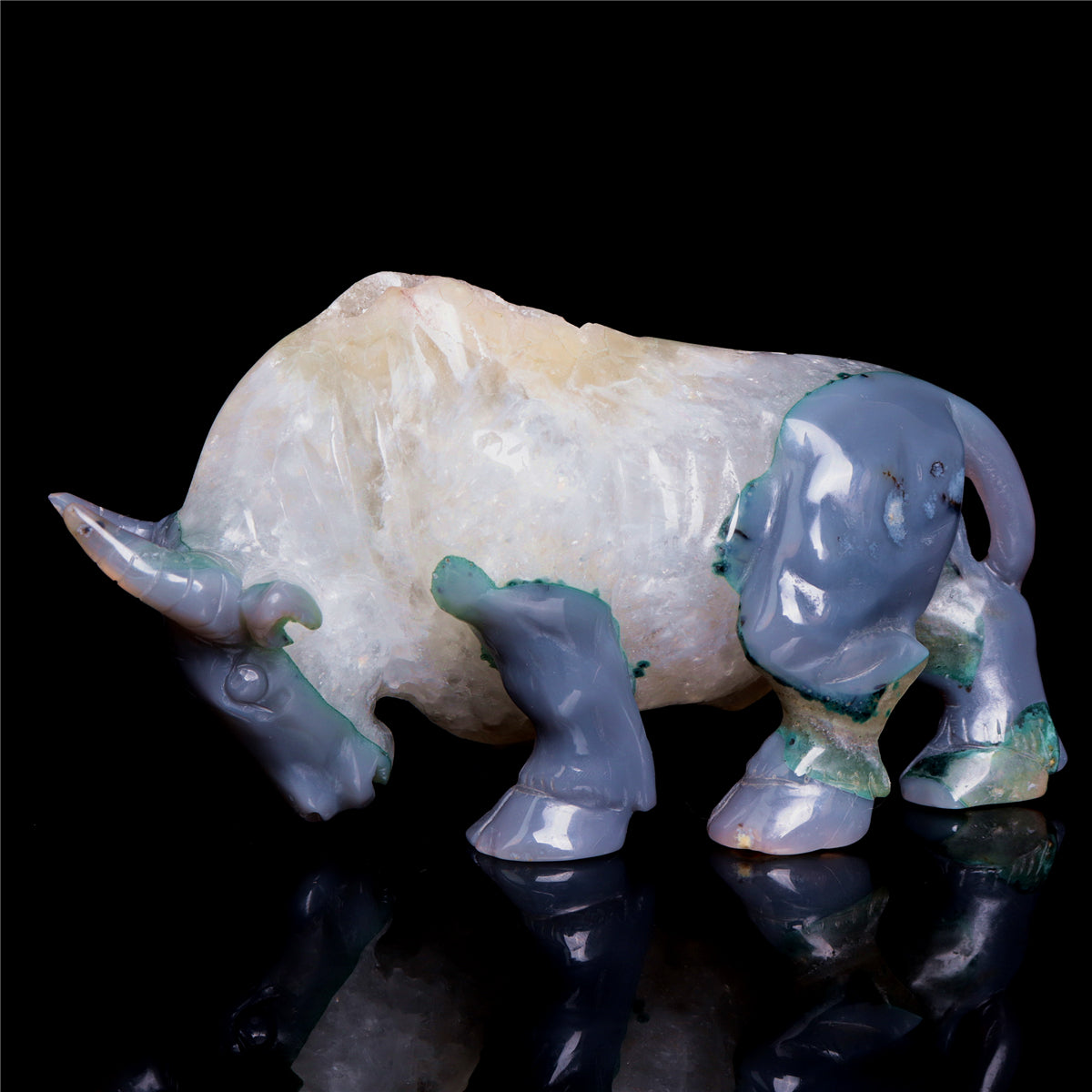 6.5" Druzy Agate Crystal Bull Figurine Animal Carvings Decor
