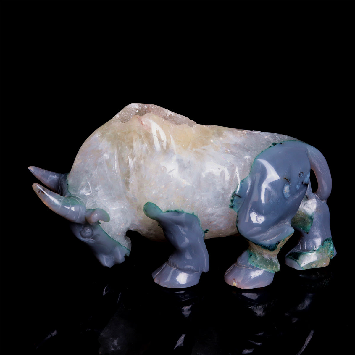 6.5" Druzy Agate Crystal Bull Figurine Animal Carvings Decor