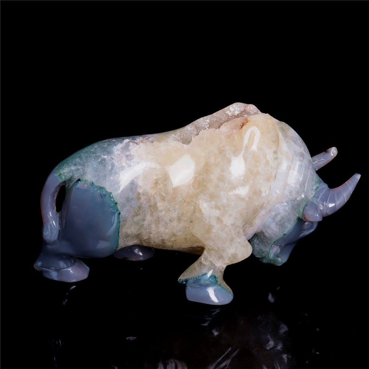 6.5" Druzy Agate Crystal Bull Figurine Animal Carvings Decor