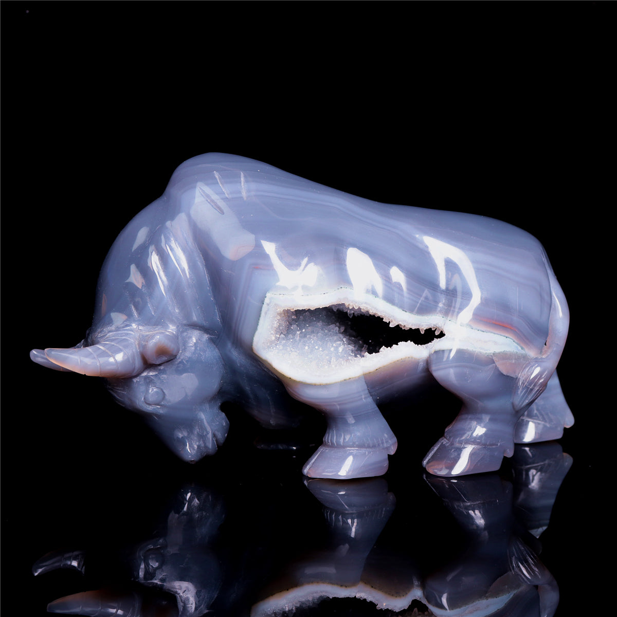 8" Druzy Agate Crystal Bull Figurine Animal Carvings Decor