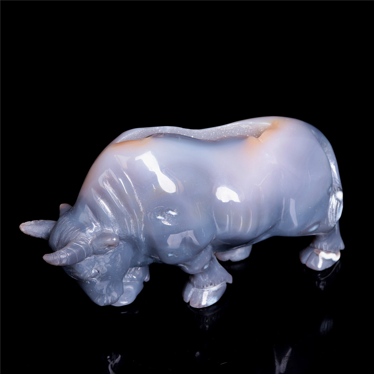 7" Druzy Agate Crystal Bull Figurine Animal Carvings Decor