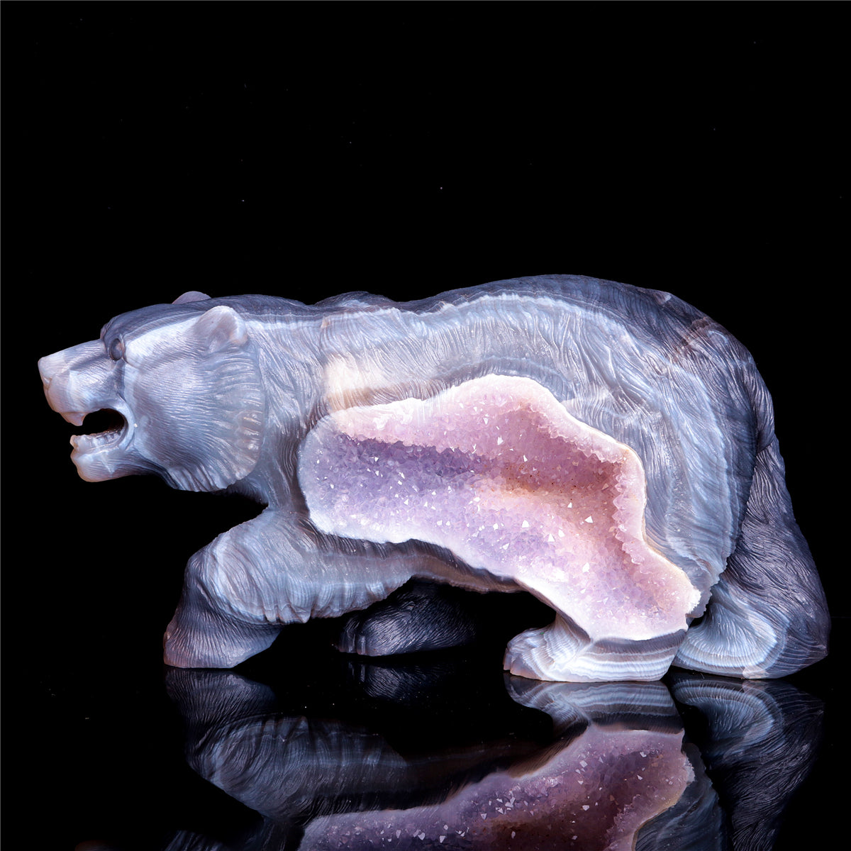 11" Druzy Amethyst Agate Crystal Bear Figurine Animal Carvings