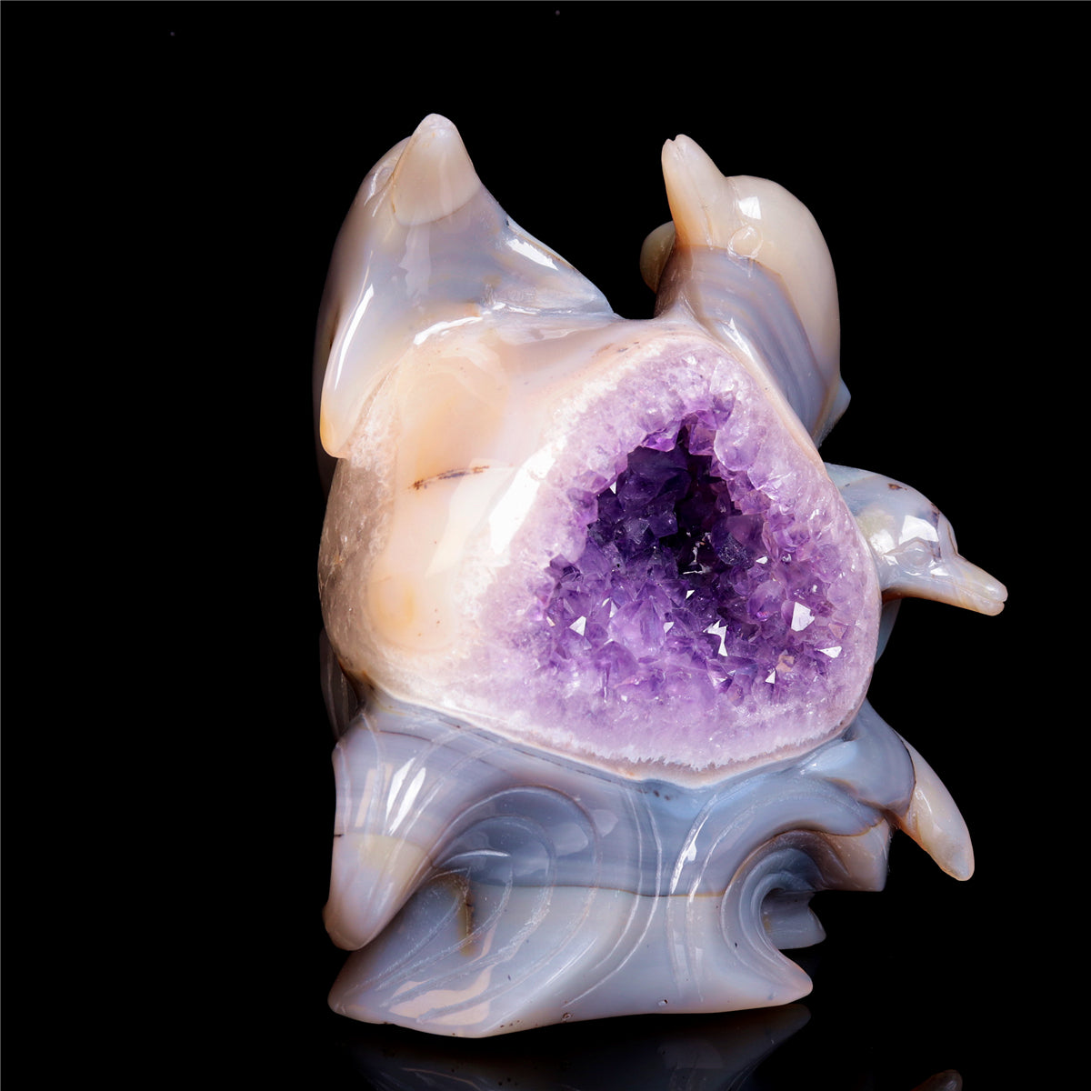 6" Amethyst Geode Crystal Dolphin Figurine Animal Carvings