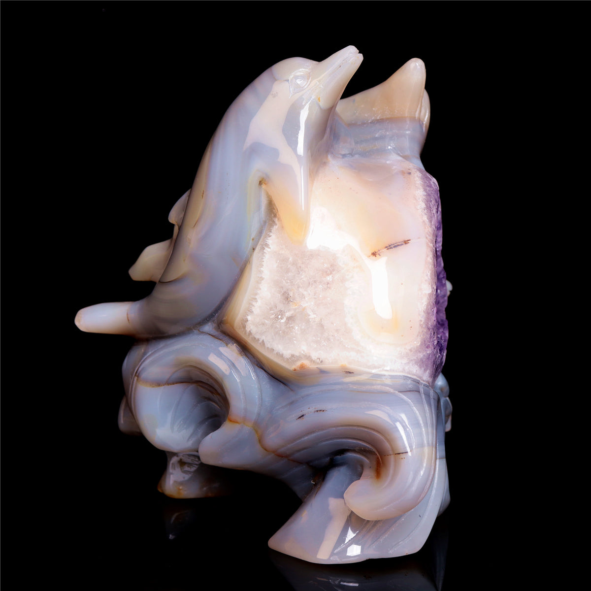 6" Amethyst Geode Crystal Dolphin Figurine Animal Carvings